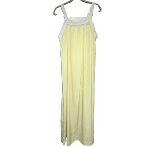 Vtg iris lingerie nightgown yellow Large 16 sleeveless lace applique full length